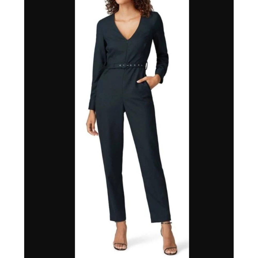 Rachel Comey Long Sleeve Belted Wool Jumpsuit Dark Green Straight Leg Womens 10